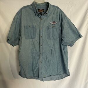 Harley-Davidson Men's Blue Denim Button-Up Shirt
